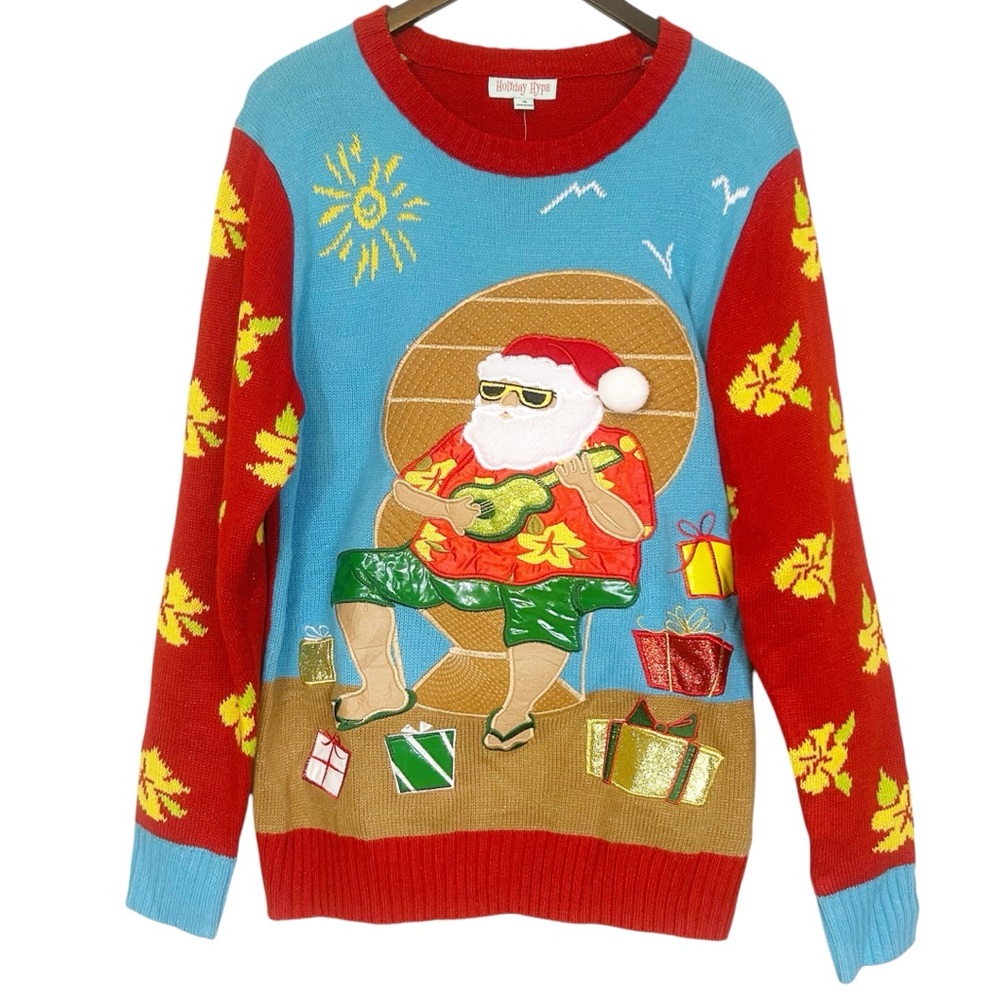 Holiday Hype Beach Santa Sweater - Red, Blue, and Green